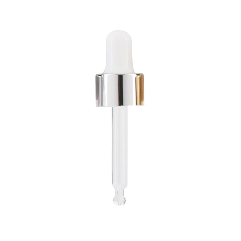 Smooth Wall Gloss Silver Cosmetic Pipette White Silicone Bulb