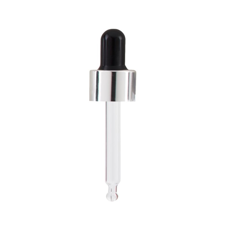 Smooth Wall Gloss Silver Cosmetic Pipette Black Silicone Bulb
