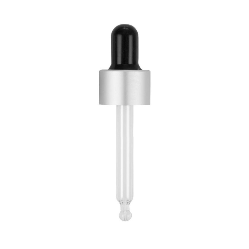 Smooth Wall Matt Silver Cosmetic Pipette Black Silicone Bulb