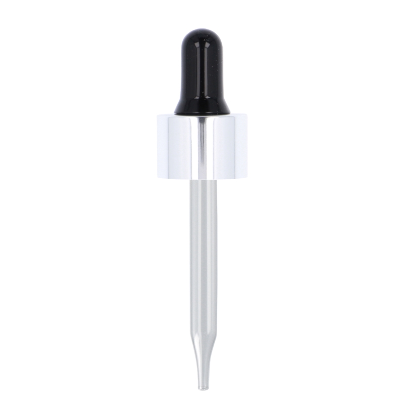 Smooth Wall Gloss Silver Cosmetic Pipette Black Silicone Bulb