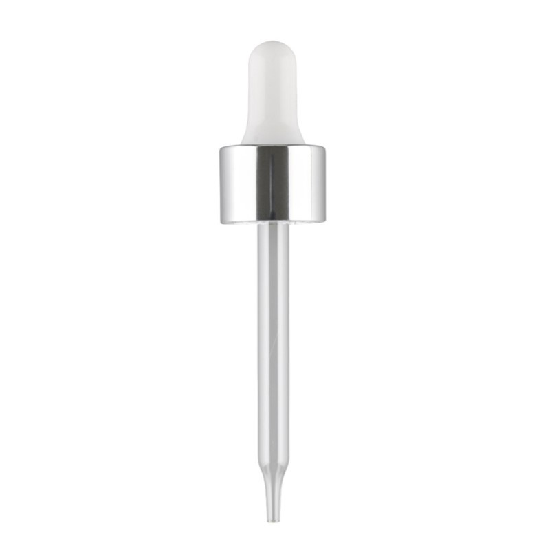 Smooth Wall Gloss Silver Cosmetic Pipette White Silicone Bulb