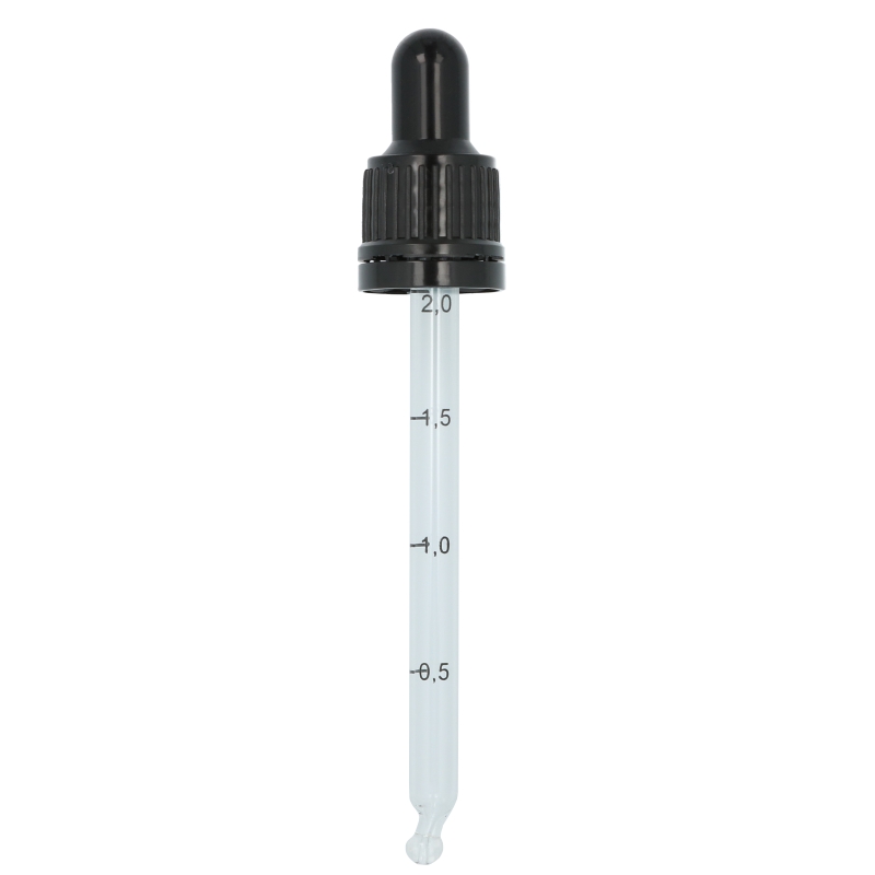 Ribbed Black TE Pipette Dropper Graduated, Black Silicone Bulb