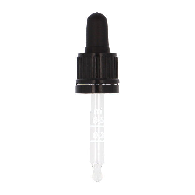 Ribbed Black Assembled TE Pipette Dropper Graduated 0.25, 0.5, 0.75, 1.0ml, TPE Bulb