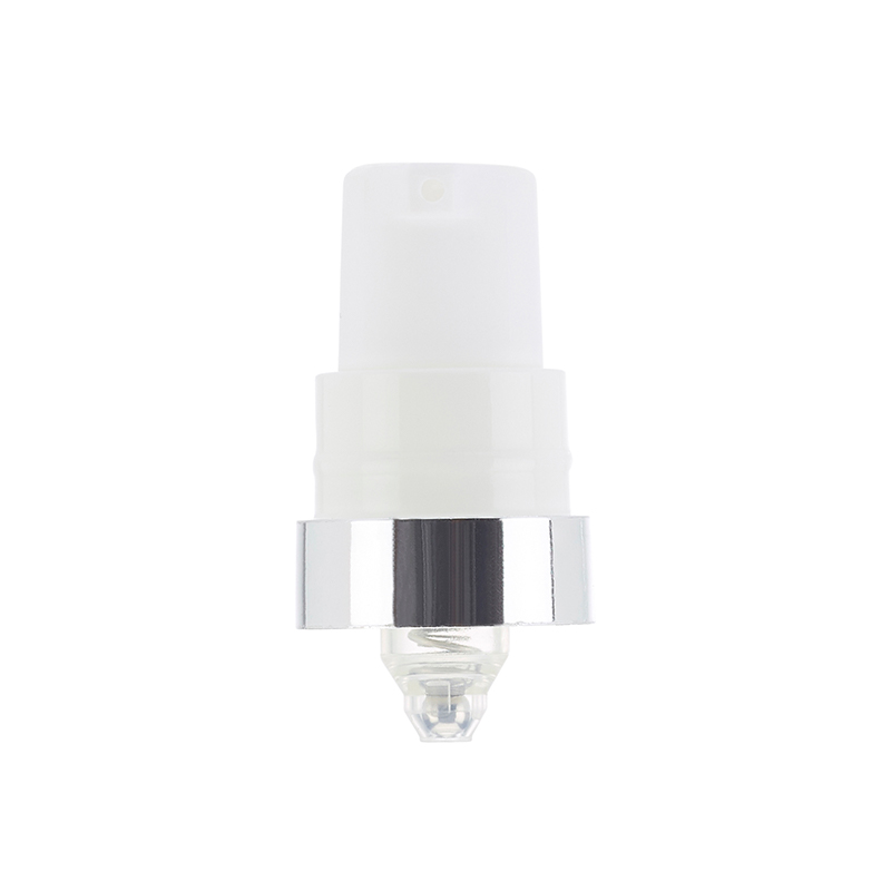 White Breeze Airless Pump w/ White PP Overcap, Silver Band