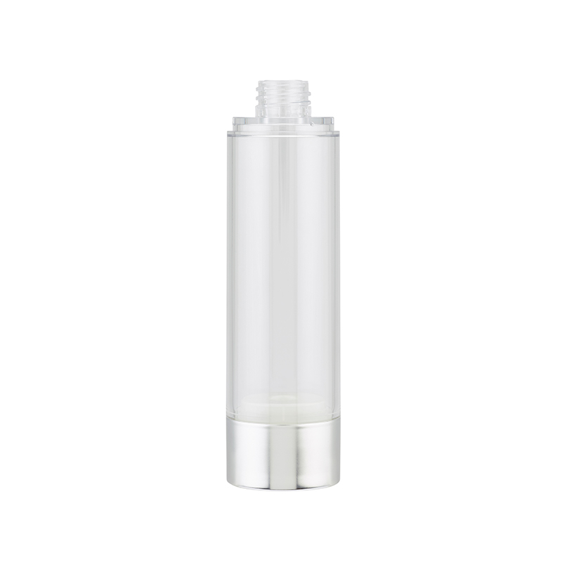 Clear/Silver VTX Slimline Airless Bottle, AS bottle Clear, ABS Matt Silver Base