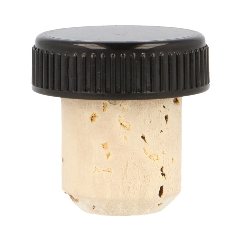 Ribbed Black Plastic / Cork Plastic Top Stopper, 29 x 19.5