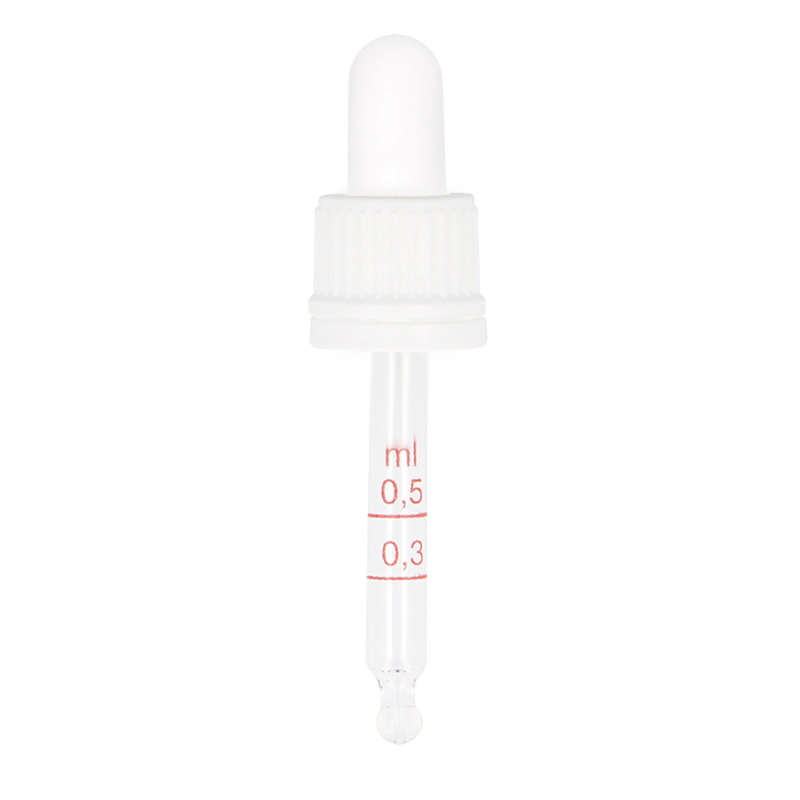 Ribbed White Assembled Tamper Evident Pipette Dropper Graduated, 0.25, 0.5, 0.75, 1.0ml, 1.0ml TPE Bulb
