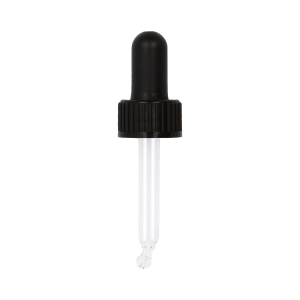 GL18 Ribbed Black Assembled Pipette Dropper Butyl Bulb