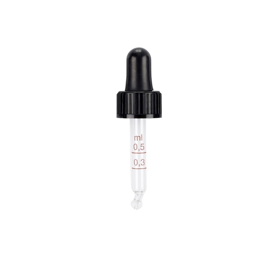 GL18 Ribbed Black Assembled Pipette Dropper Graduated