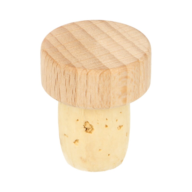 Smooth Wall Natural Beechwood / Cork Wooden Top Unlacqured Stopper
