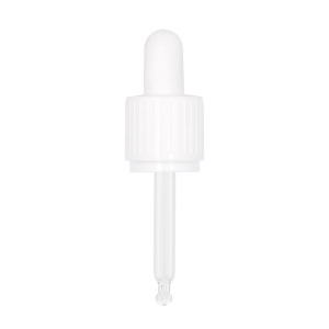GL18 Ribbed White Assembled TE Child Resistant Pipette Dropper, TPE 1.0ml Bulb
