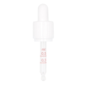 Ribbed White Assembled TE Child Resistant Pipette Dropper Graduated, TPE 1.0ml Bulb